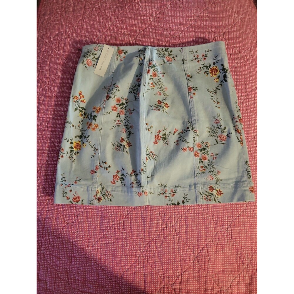 Light Blue Floral Print Mini Skirt